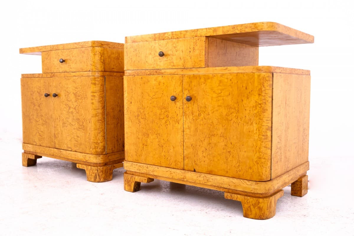 Para stolików nocnych Art déco, orzech włoski brązowy, Polska, lata 30. - 369938