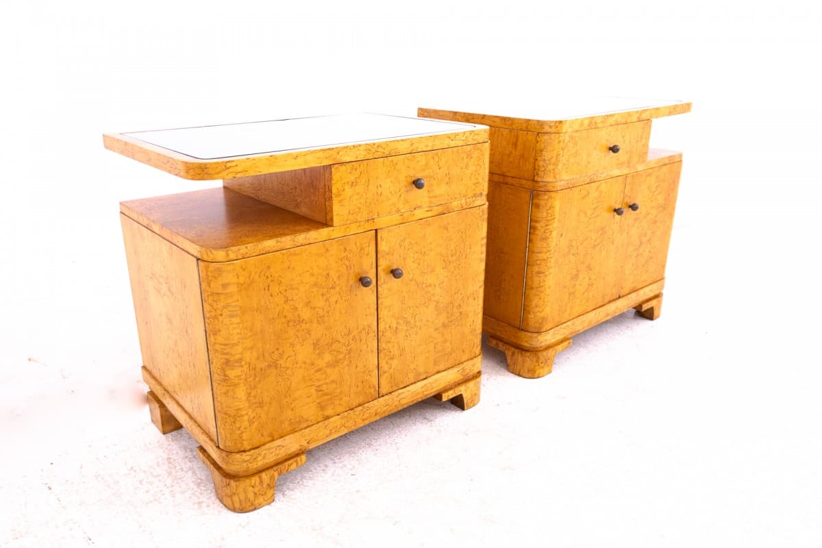 Para stolików nocnych Art déco, orzech włoski brązowy, Polska, lata 30. - 369935