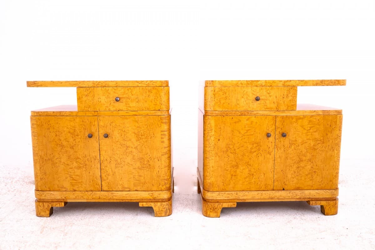 Para stolików nocnych Art déco, orzech włoski brązowy, Polska, lata 30. - 369933