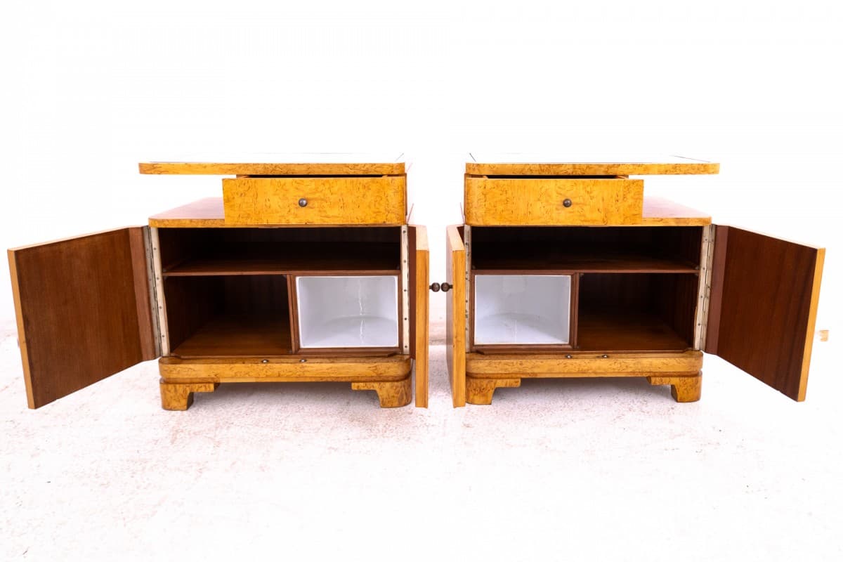 Para stolików nocnych Art déco, orzech włoski brązowy, Polska, lata 30. - 369937