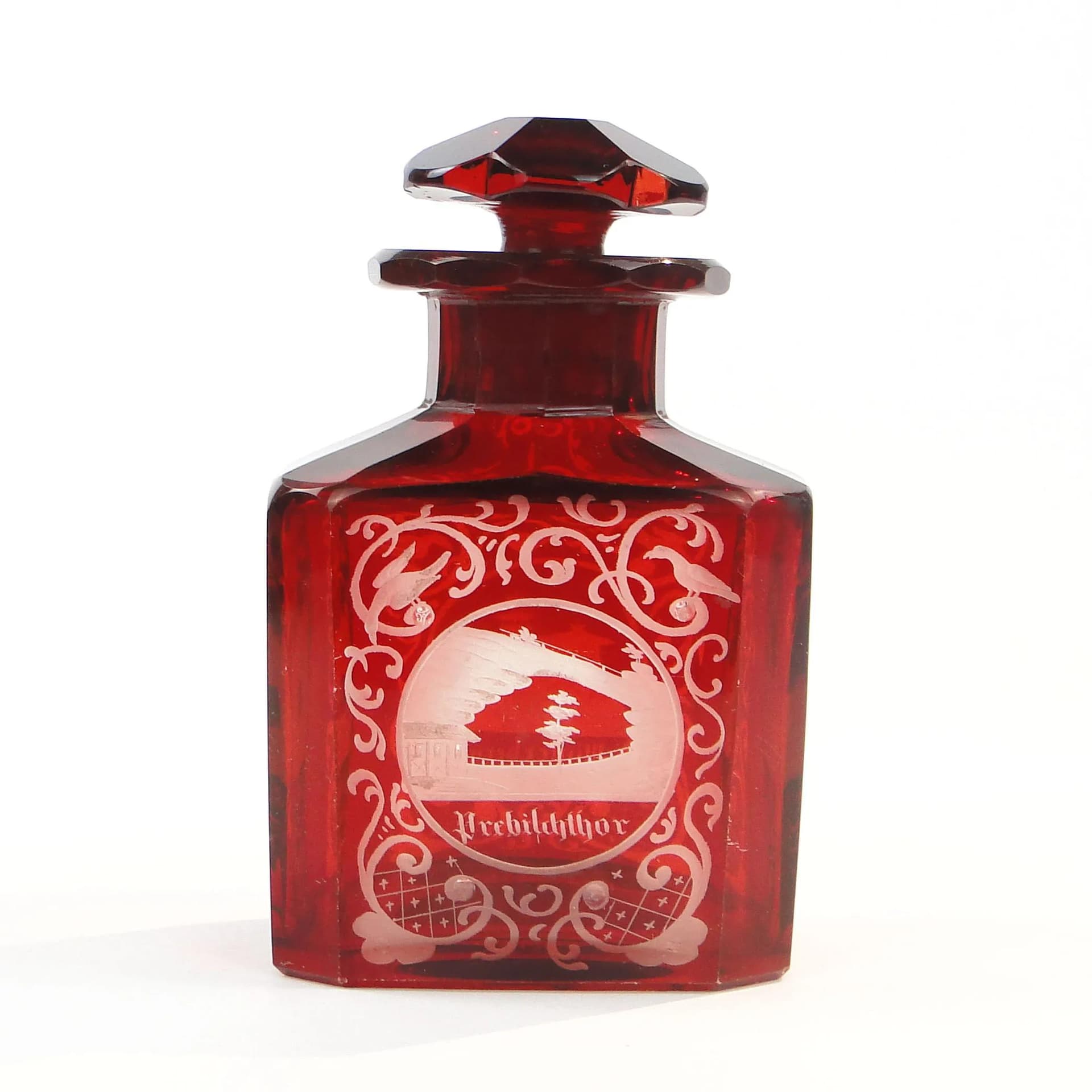 Herbatnica Biedermeier, szkło rubinowe, Niemcy, XIX w. - 370010