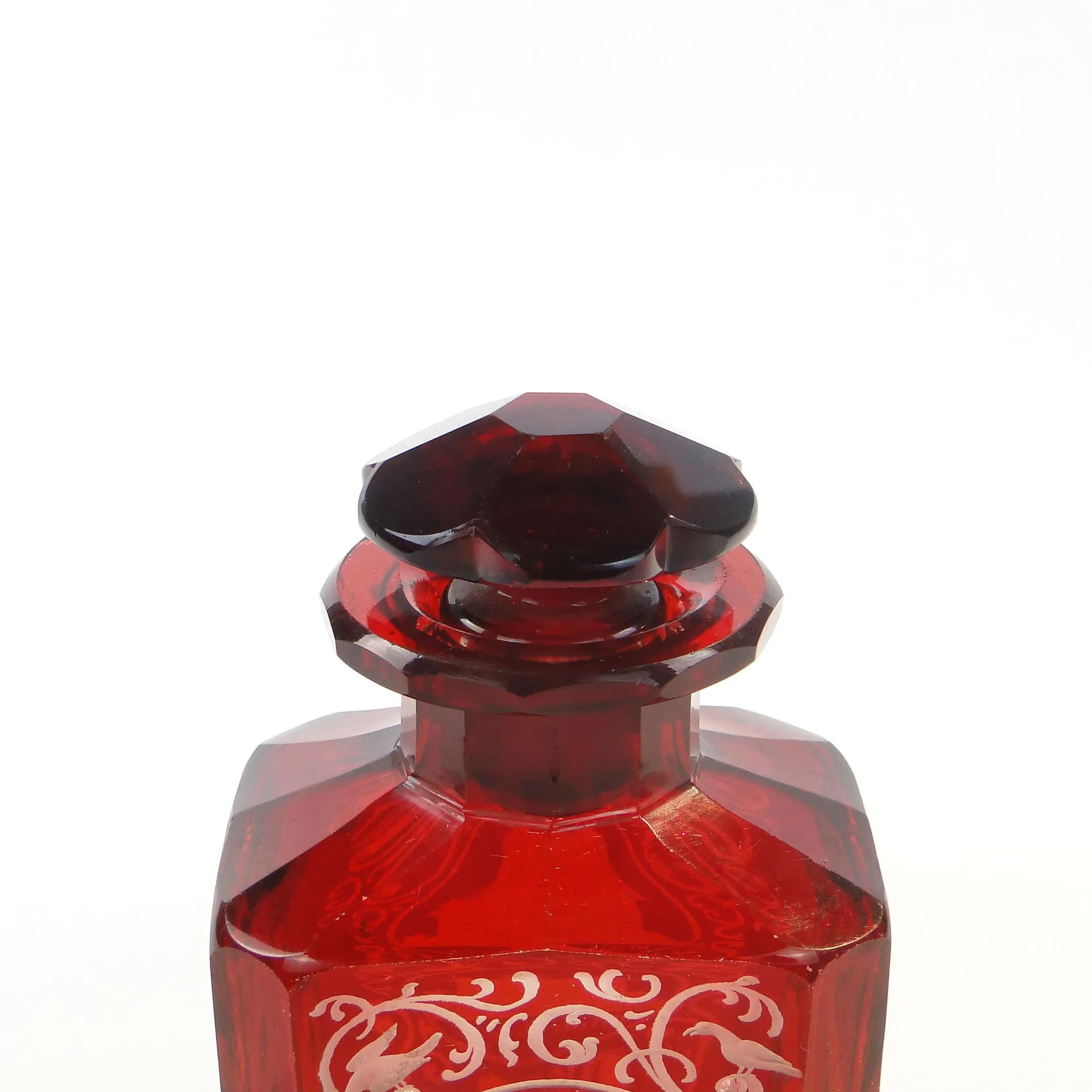 Herbatnica Biedermeier, szkło rubinowe, Niemcy, XIX w. - 370012