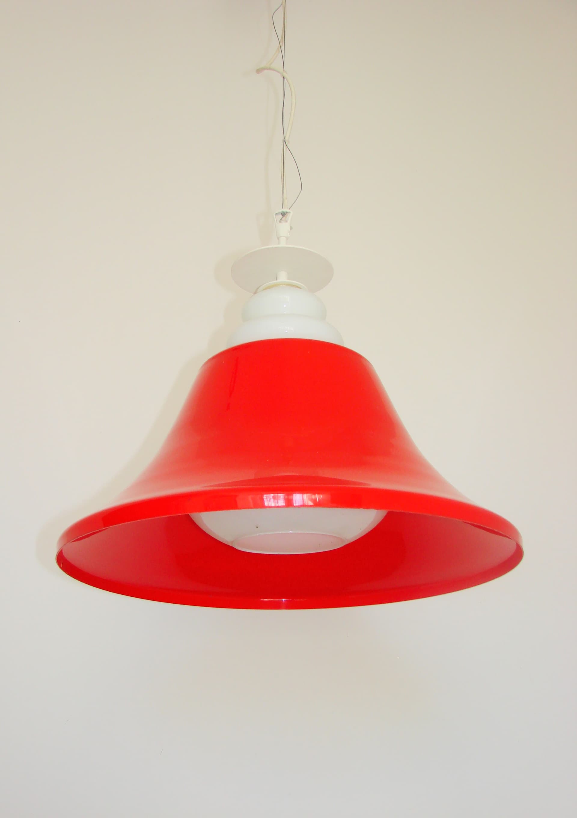 Lampa wisząca Space Age, czerwony biały, akryl, lata 70. - 370027