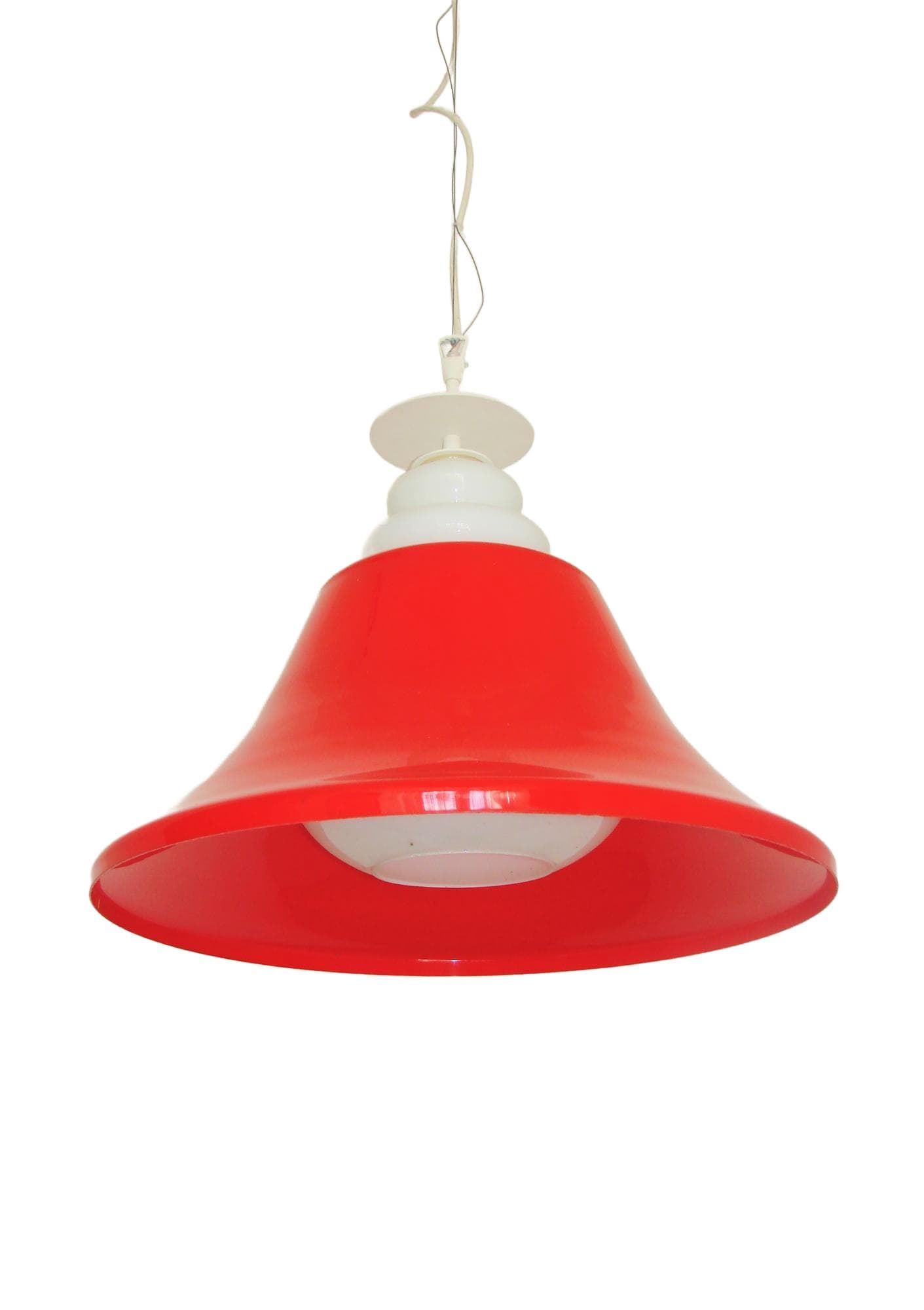 Lampa wisząca Space Age, czerwony biały, akryl, lata 70.