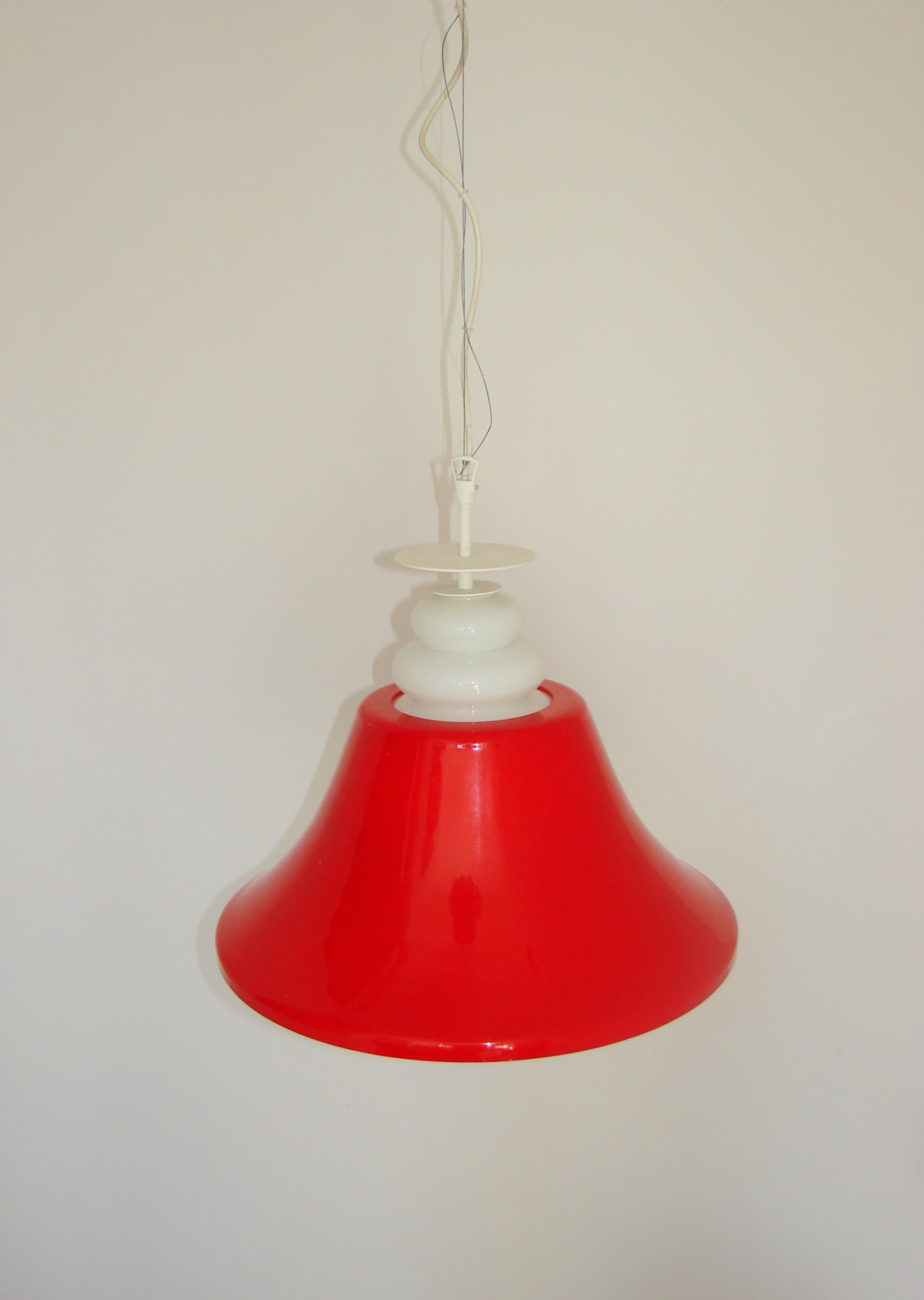 Lampa wisząca Space Age, czerwony biały, akryl, lata 70. - 370025
