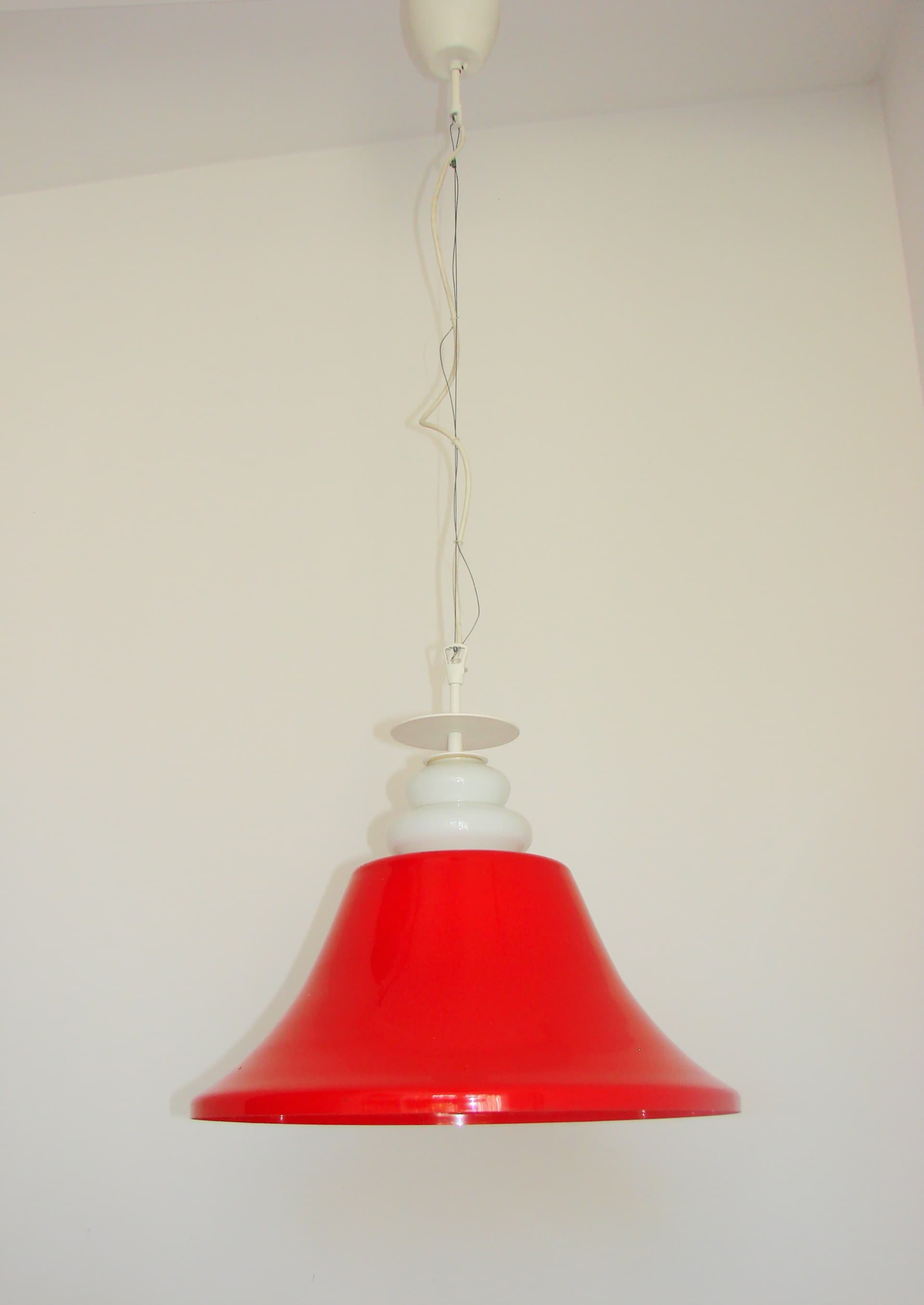Lampa wisząca Space Age, czerwony biały, akryl, lata 70. - 370026