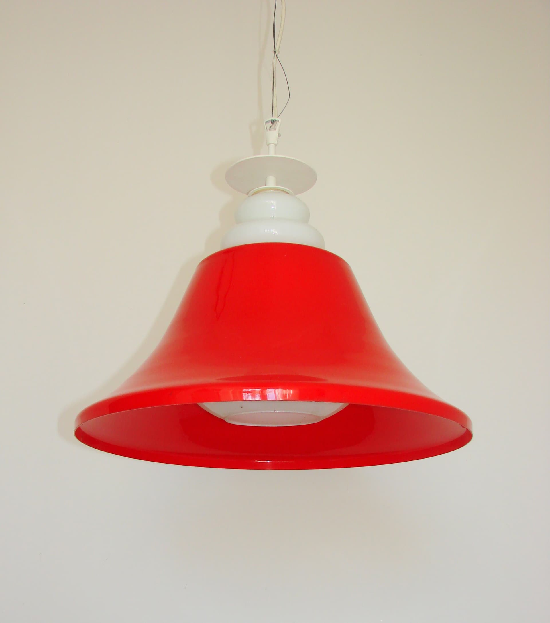 Lampa wisząca Space Age, czerwony biały, akryl, lata 70. - 370031