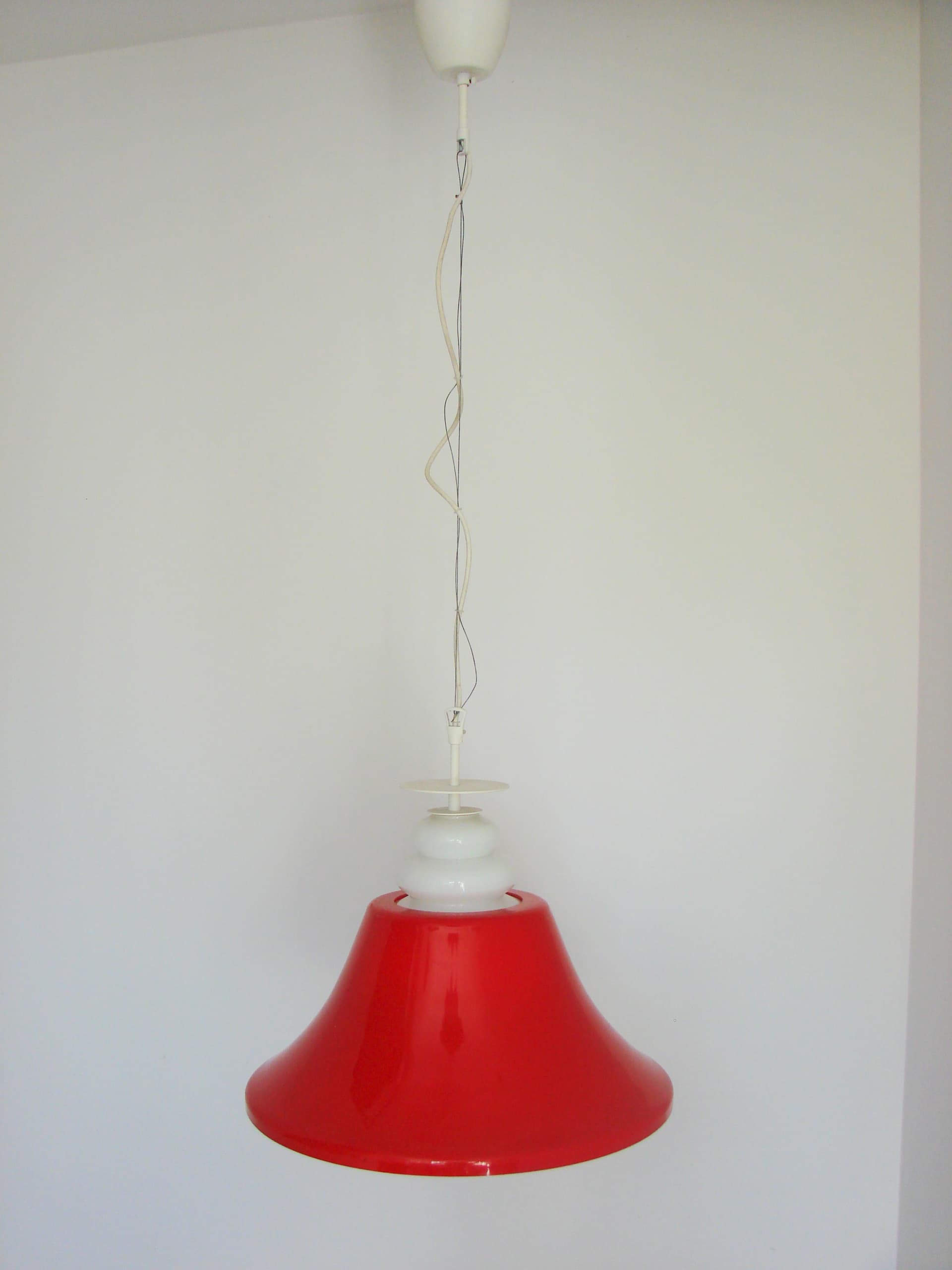 Lampa wisząca Space Age, czerwony biały, akryl, lata 70. - 370023