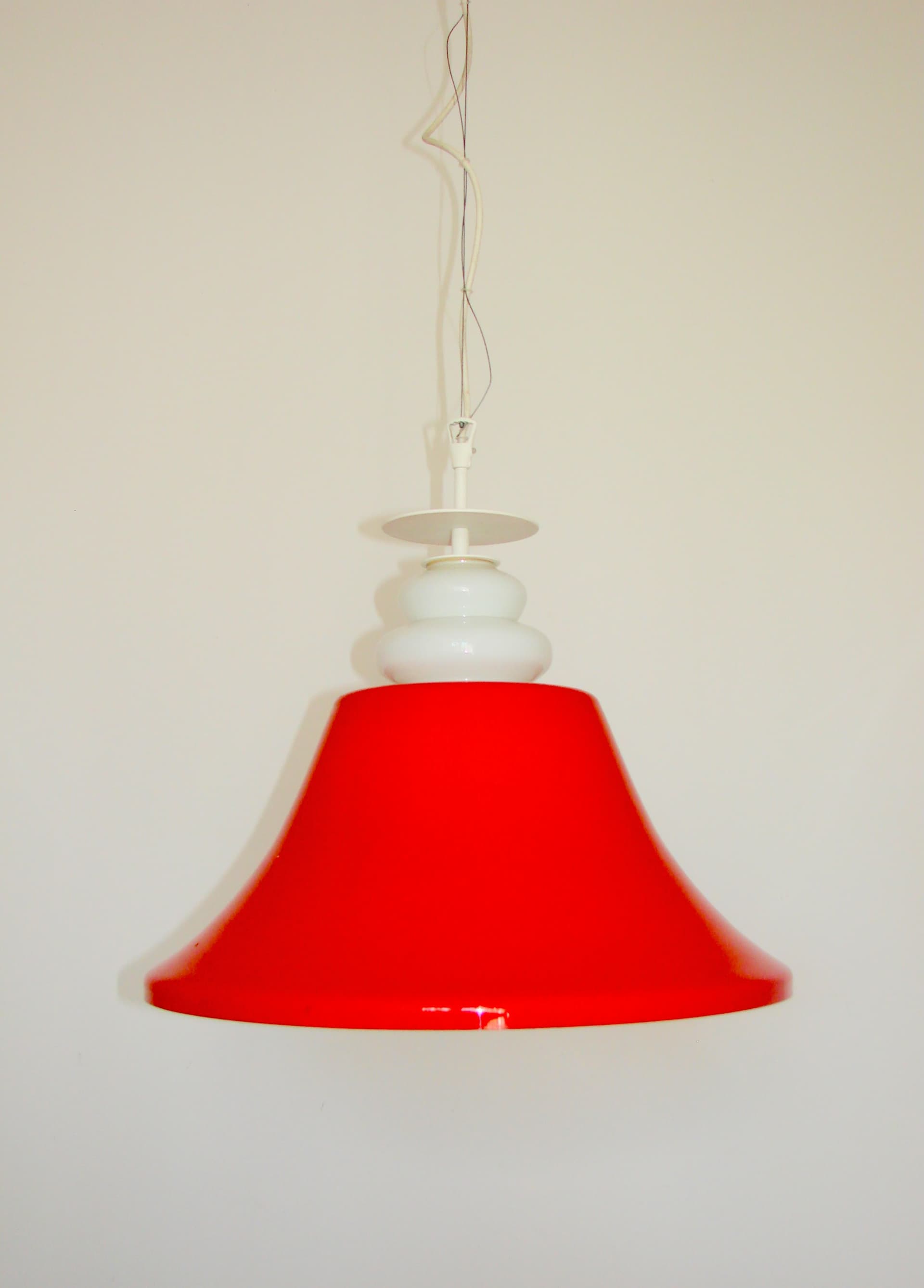 Lampa wisząca Space Age, czerwony biały, akryl, lata 70. - 370030