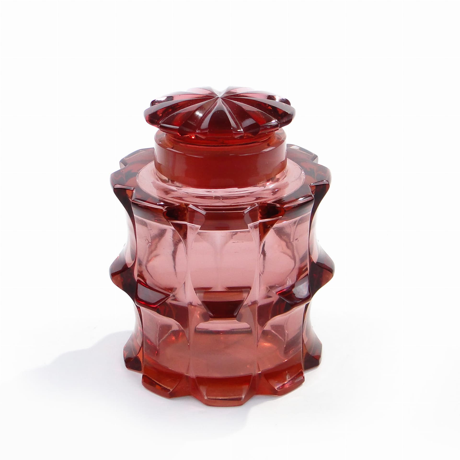 Herbatnica art déco, kryształ czerwony, proj. A. Husmann, Moser, Czechy, lata 30. - 370034