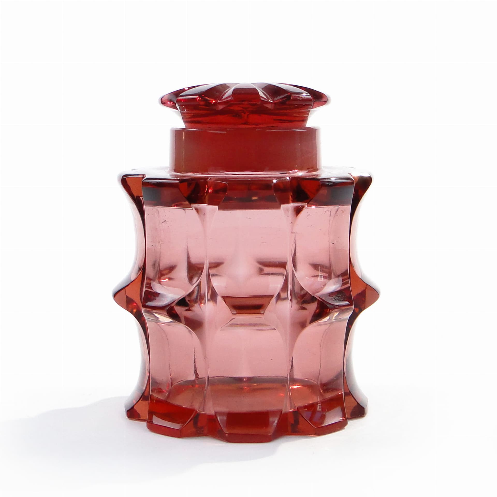 Herbatnica art déco, kryształ czerwony, proj. A. Husmann, Moser, Czechy, lata 30. - 370033