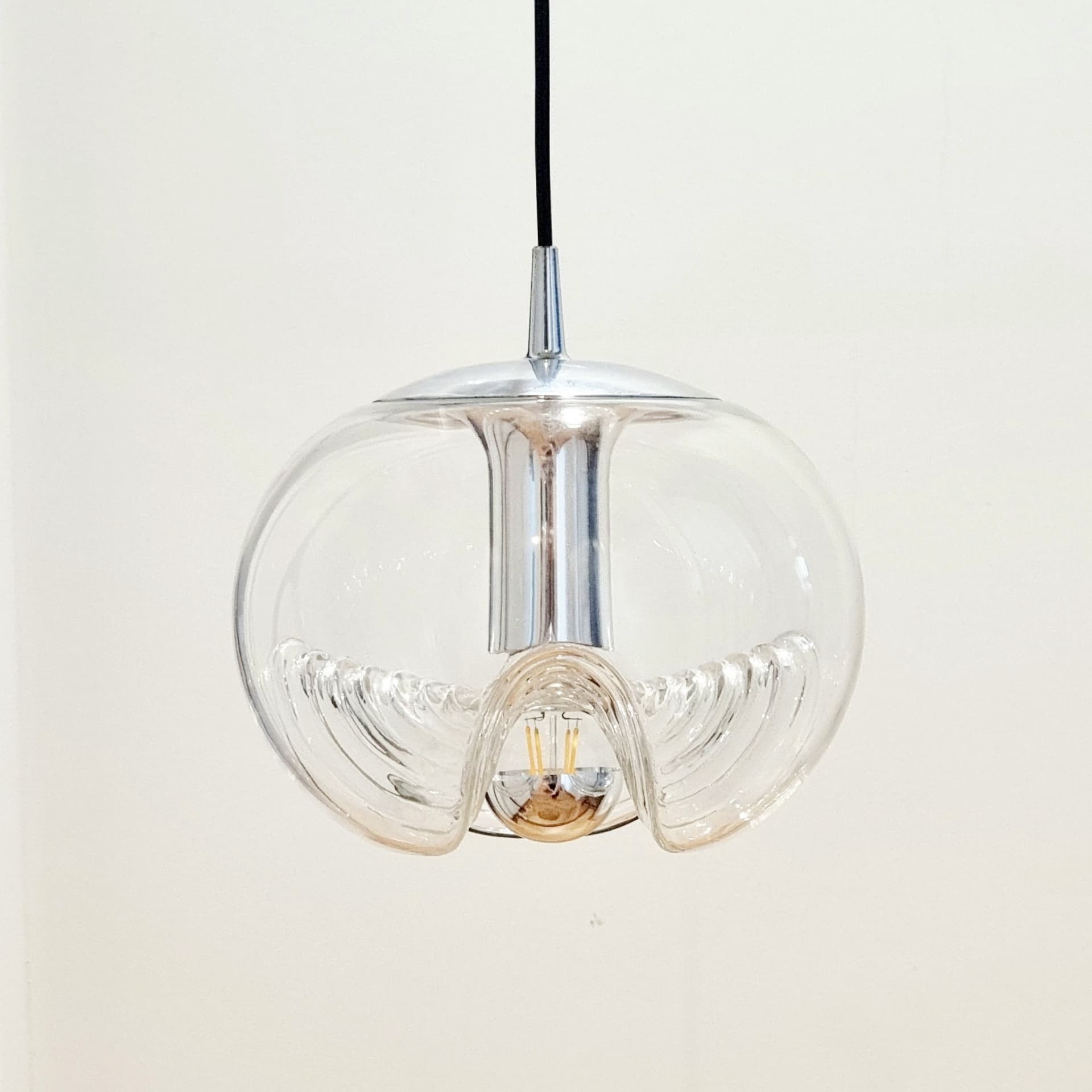 Lampa sufitowa Space Age, szkło transparentne, metal srebrny, Peill & Putzler, Niemcy, lata 70. - 370086
