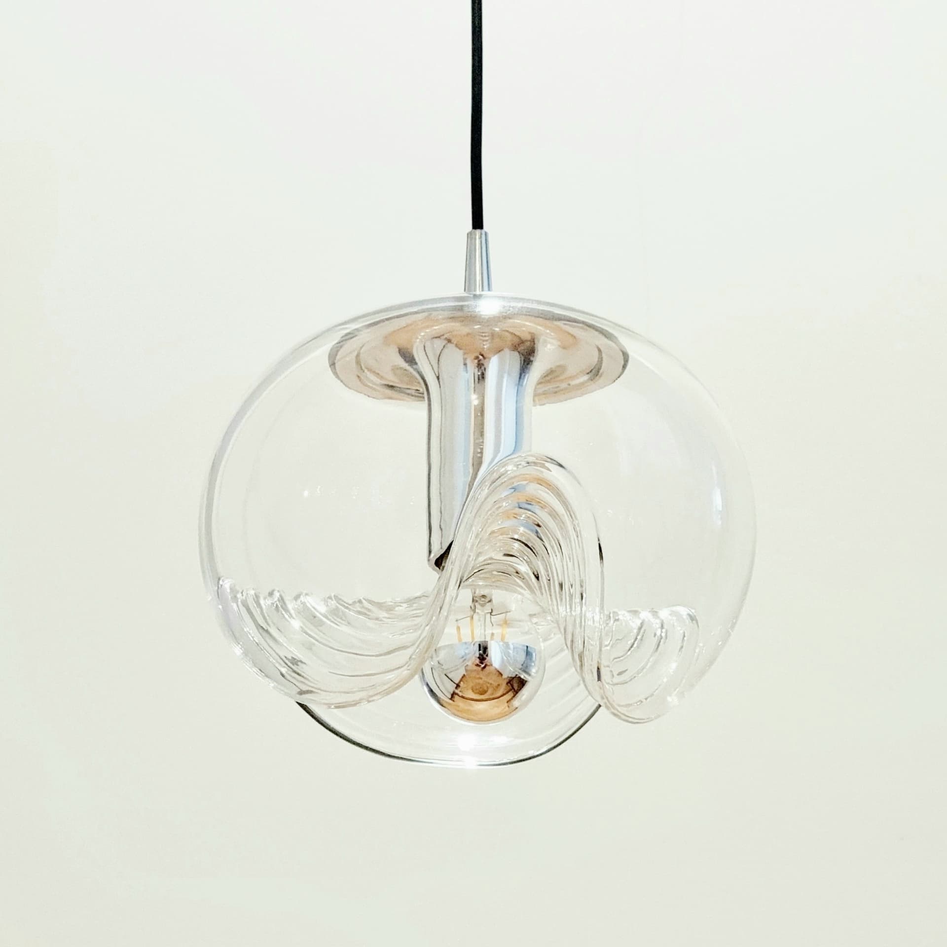 Lampa sufitowa Space Age, szkło transparentne, metal srebrny, Peill & Putzler, Niemcy, lata 70. - 370085