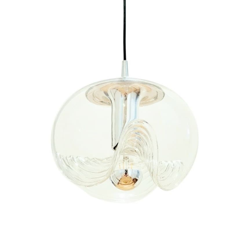 Lampa sufitowa Space Age, szkło transparentne, metal srebrny, Peill & Putzler, Niemcy, lata 70. - 370084