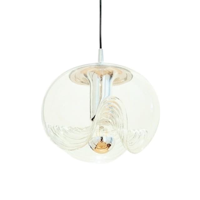 Lampa sufitowa Space Age, szkło transparentne, metal srebrny, Peill & Putzler, Niemcy, lata 70. - WYMIARY