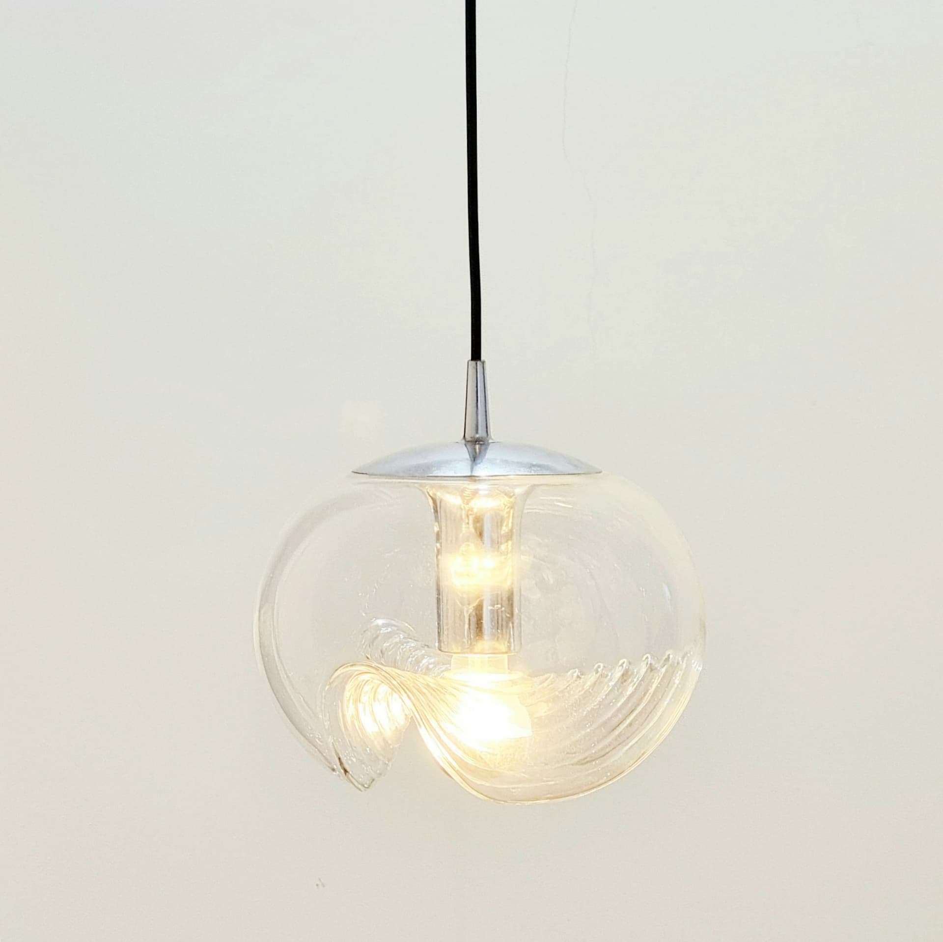 Lampa sufitowa Space Age, szkło transparentne, metal srebrny, Peill & Putzler, Niemcy, lata 70. - 370087