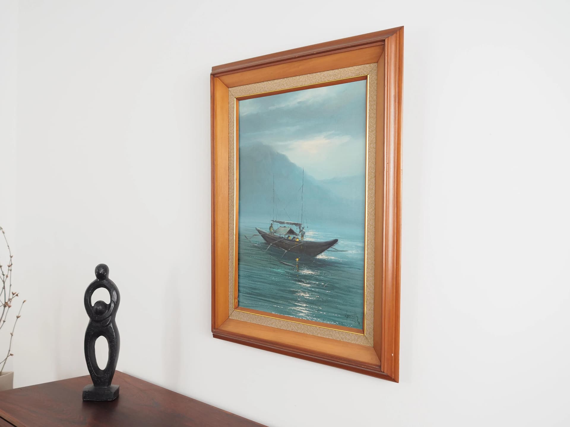 Obraz olej na płótnie niebieski, drewno, Skandynawia, lata 70. - 27087