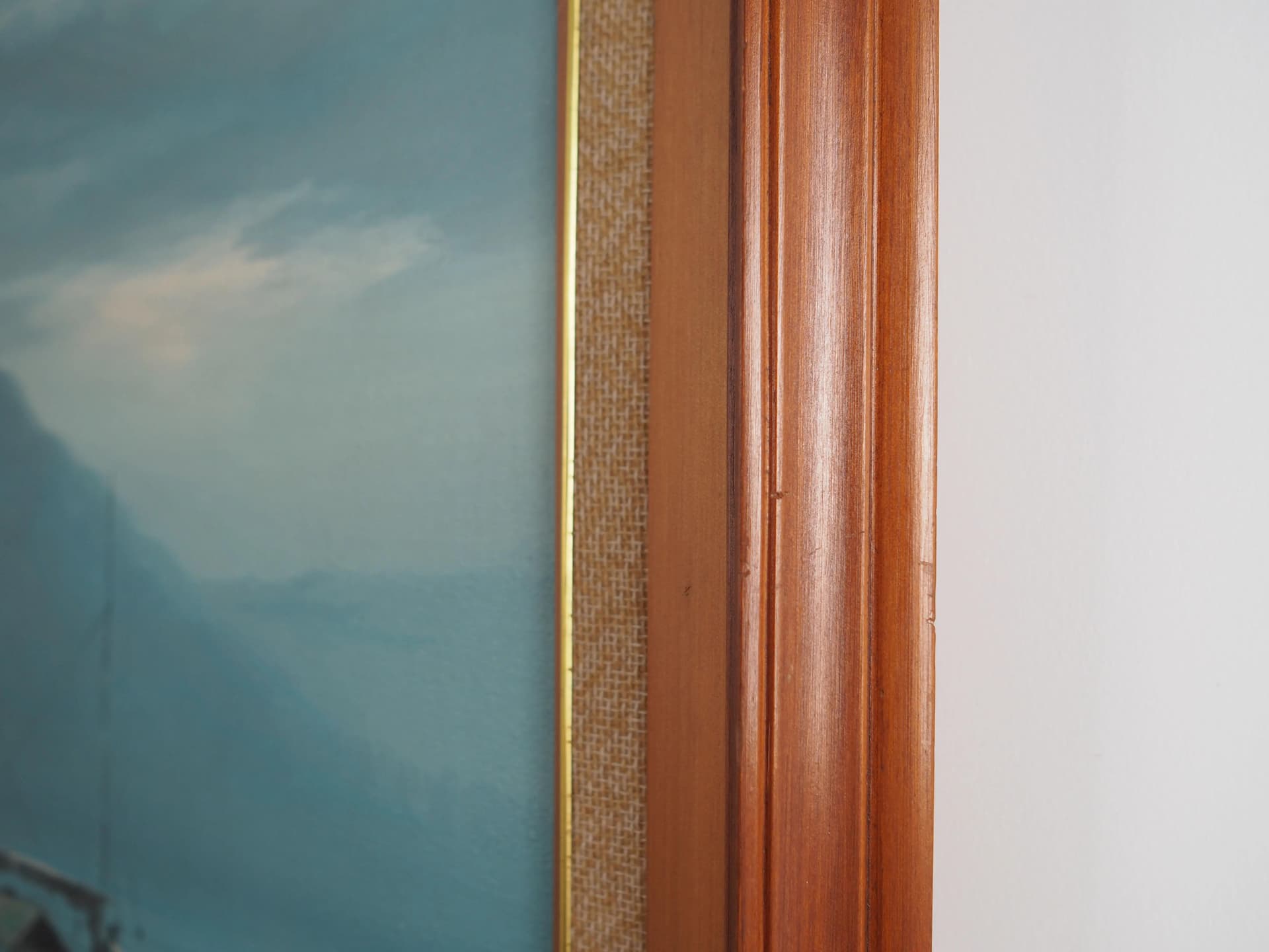 Obraz olej na płótnie niebieski, drewno, Skandynawia, lata 70. - 27090