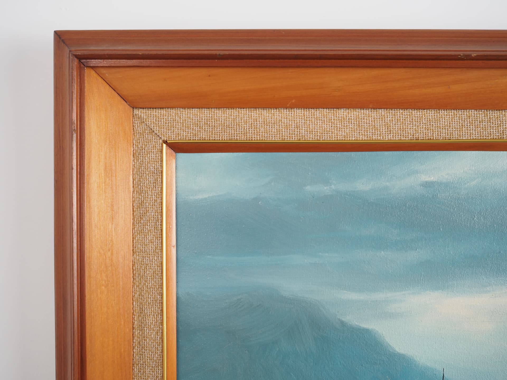 Obraz olej na płótnie niebieski, drewno, Skandynawia, lata 70. - 66157