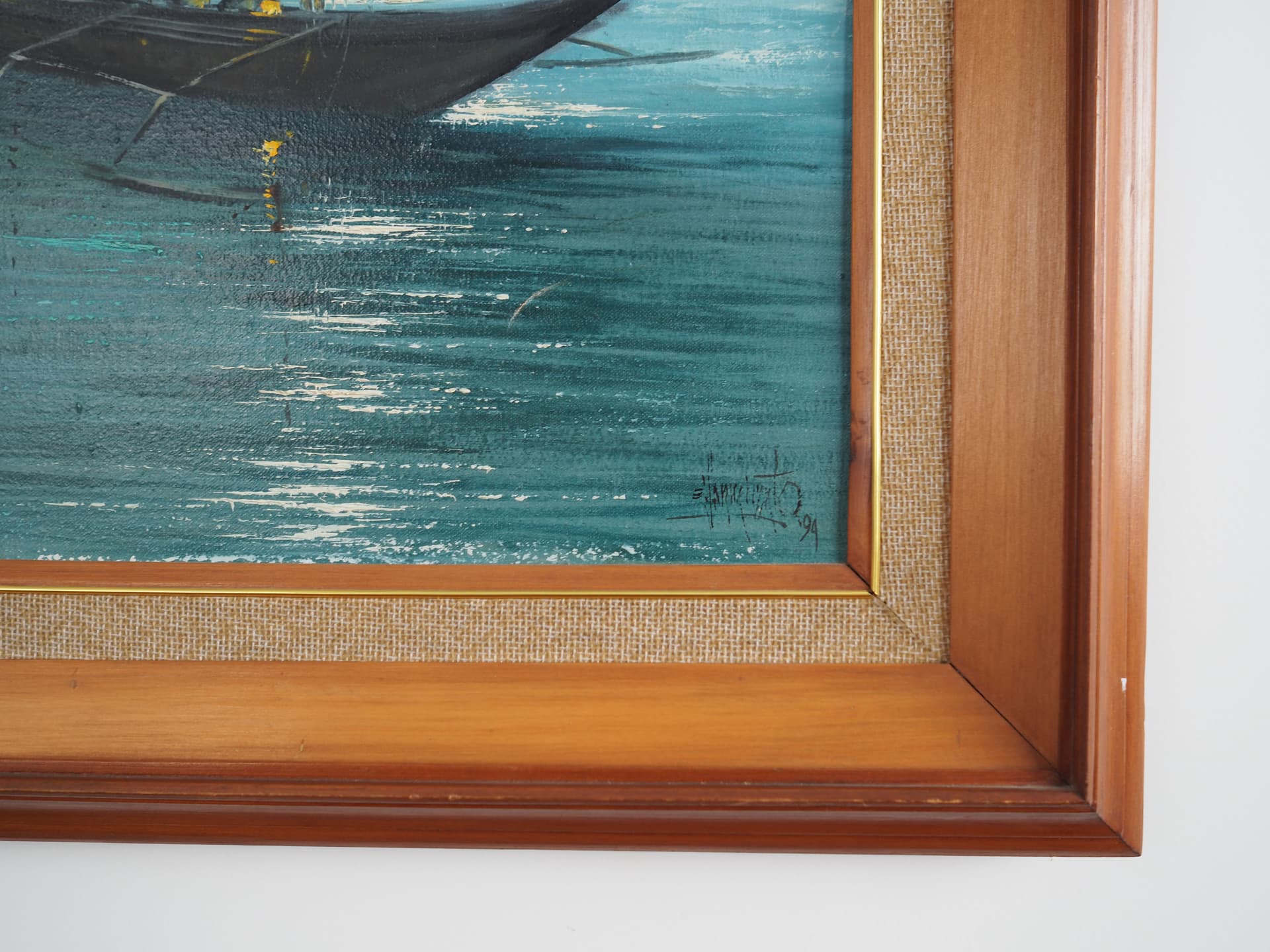 Obraz olej na płótnie niebieski, drewno, Skandynawia, lata 70. - 66158