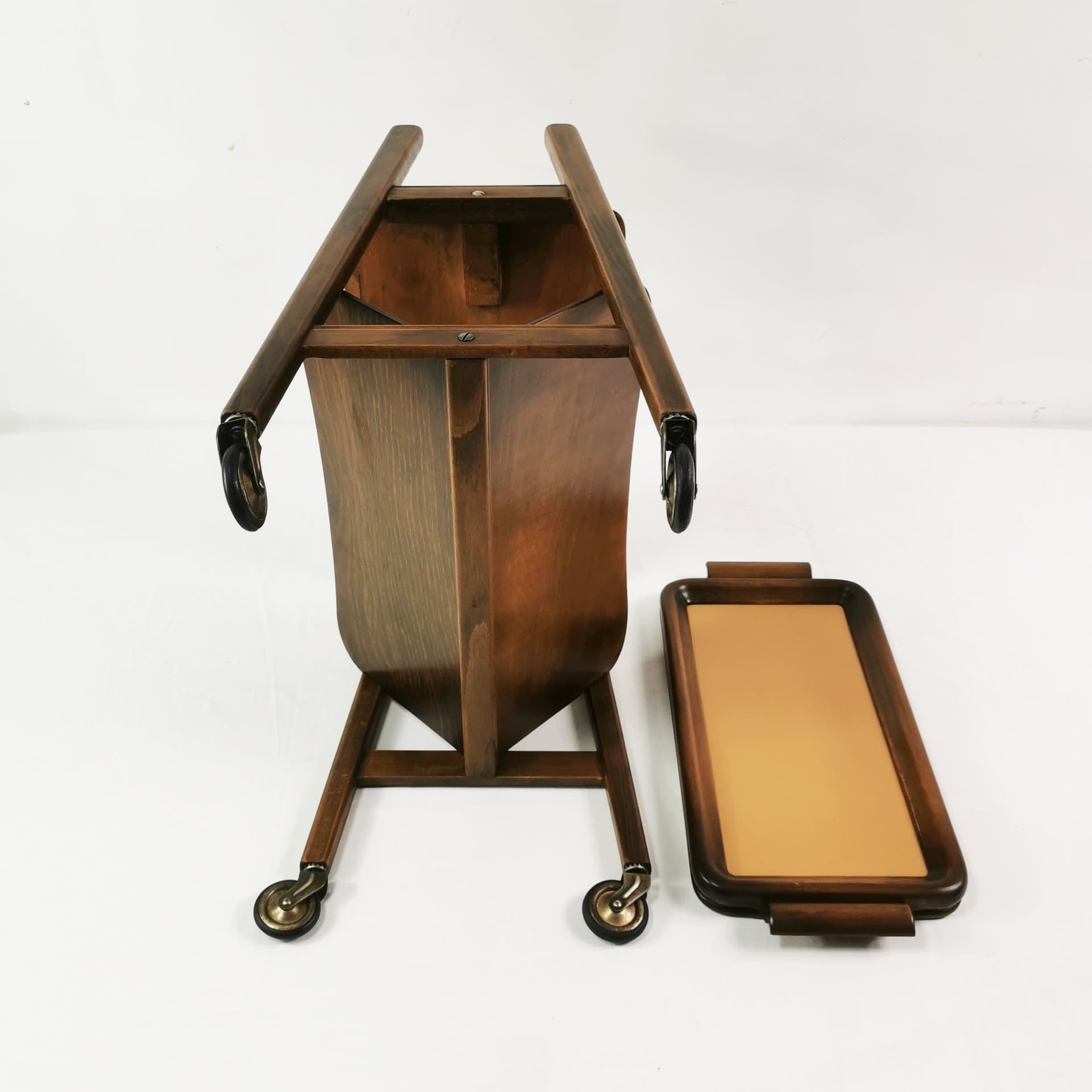 Stolik pomocniczy, brązowy, buk, metal, Włochy, lata 50. - 370161