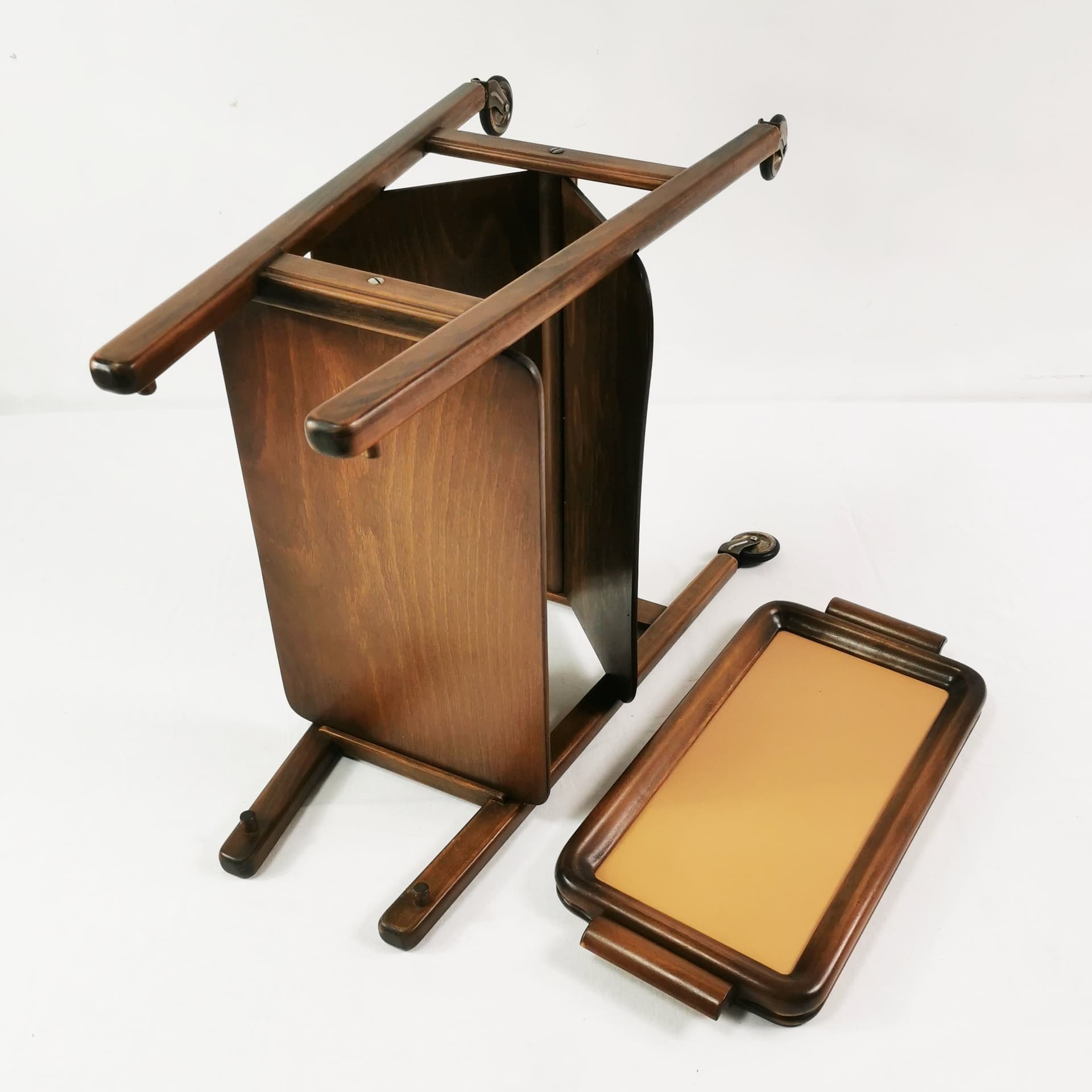 Stolik pomocniczy, brązowy, buk, metal, Włochy, lata 50. - 370165