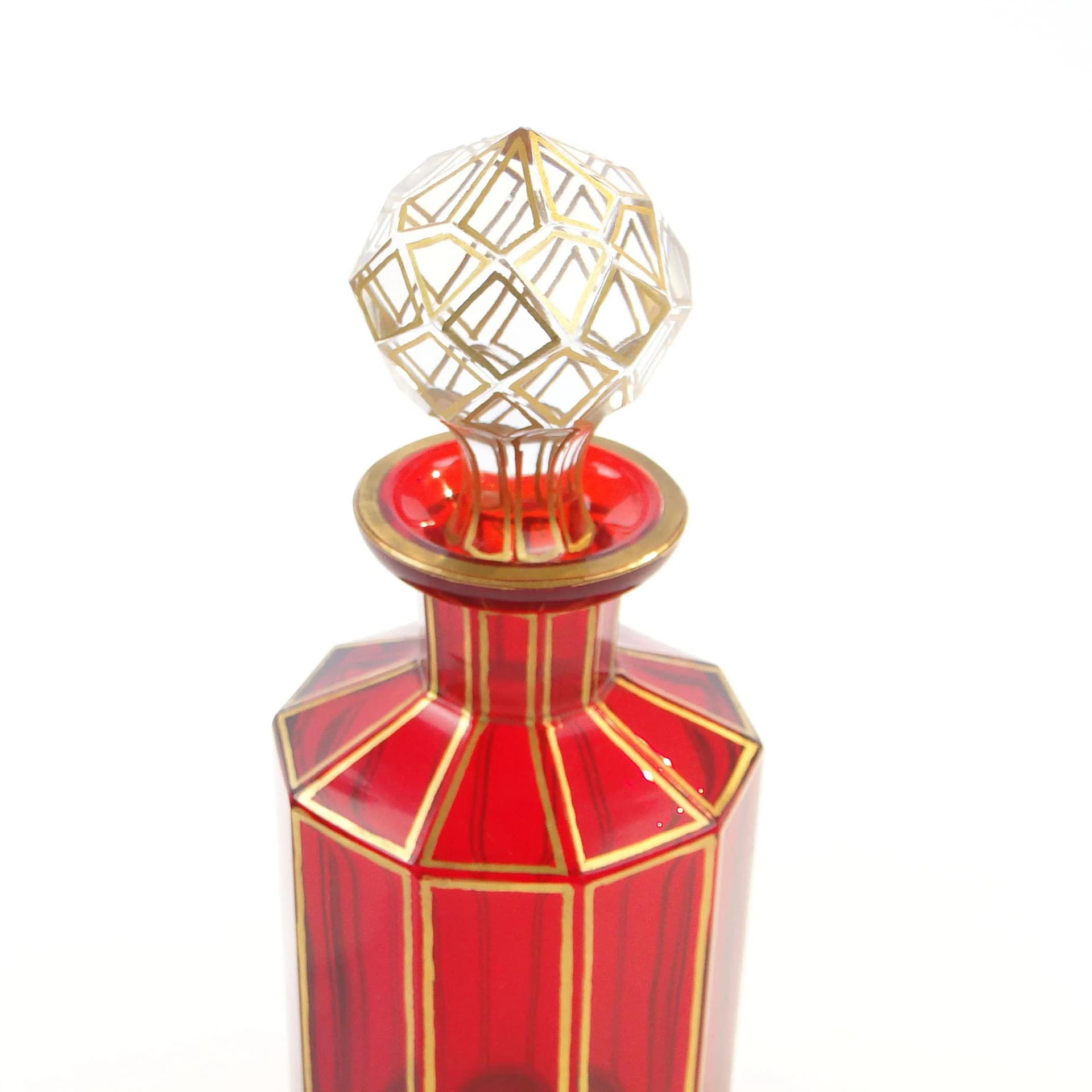 Karafka Napoleon III, szkło rubinowe, złocenie, Baccarat, Francja, XIX w. - 370211