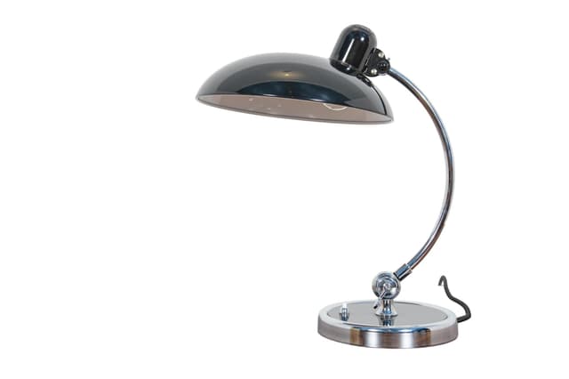 Lampa biurkowa Kaiser Idell 6631R Luxus, metal czarny, stal polerowana srebrna, proj. C. Dell, Kaiser Leuchten, Dania, lata 30. - WYMIARY