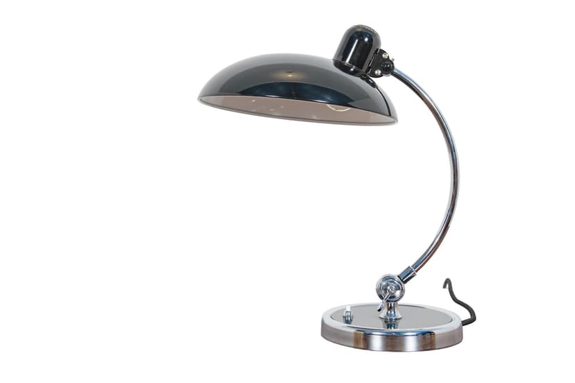 Lampa biurkowa Kaiser Idell 6631R Luxus, metal czarny, stal polerowana srebrna, proj. C. Dell, Kaiser Leuchten, Dania, lata 30.