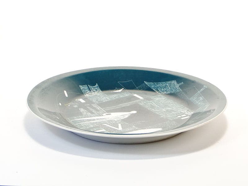 Patera Rozmowa, New Look, niebieski biały złoty, porcelana, proj. B. Banaś, Chodzież, Polska, lata 50. - 370256