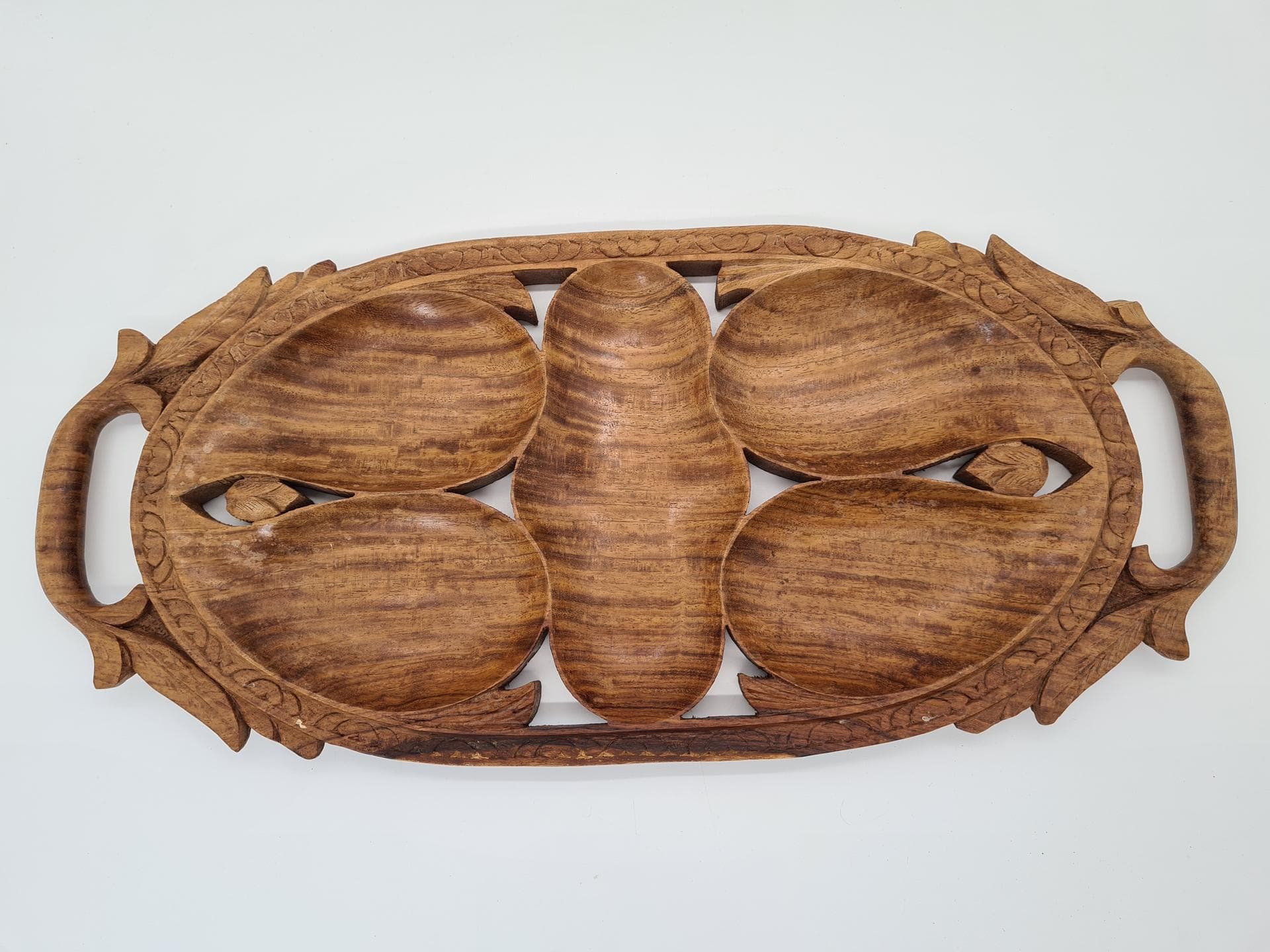 Taca dekoracyjna, brązowy, teak, Indie, lata 70. - 370482