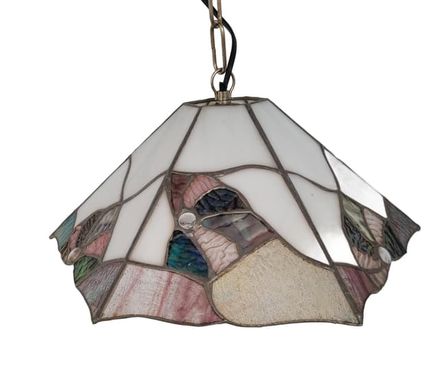 Lampa wisząca Tiffany, szkło sodowe biały różowy zielony niebieski beżowy, lata 70. - WYMIARY