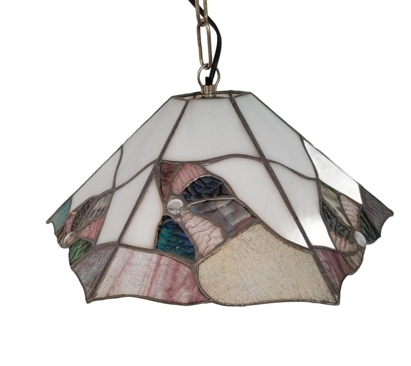 Lampa wisząca Tiffany, szkło sodowe biały różowy zielony niebieski beżowy, lata 70.