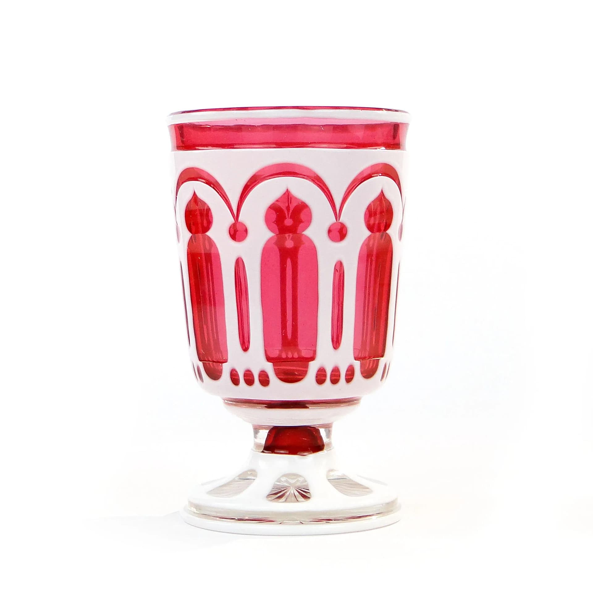 Kielich Biedermeier, różowy biały, kryształ, Austria, XIX w. - 370585