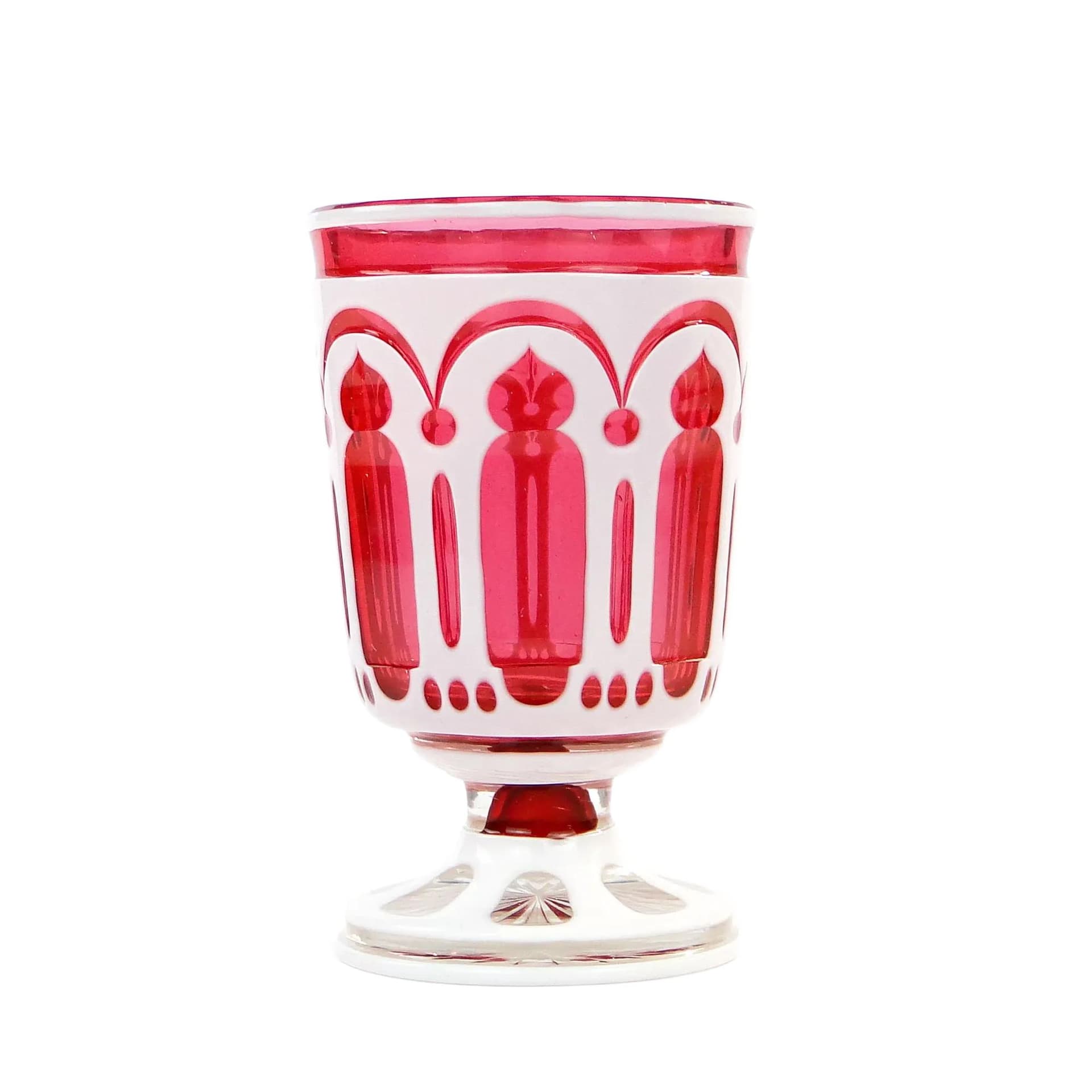 Kielich Biedermeier, różowy biały, kryształ, Austria, XIX w. - 370584