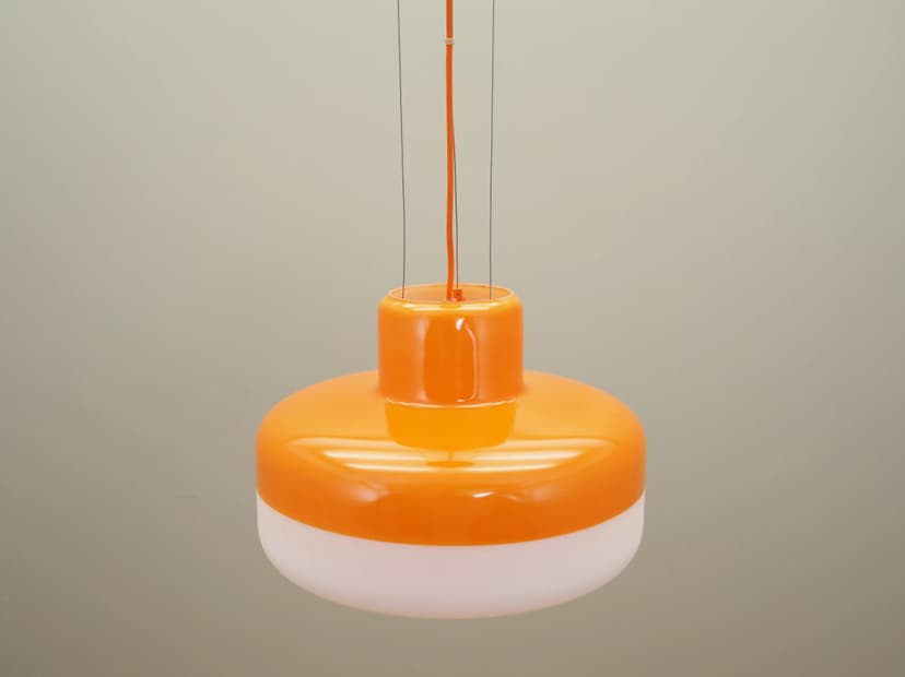 Pendant lamp, white orange glass, BoConcept, Denmark, 2000s.