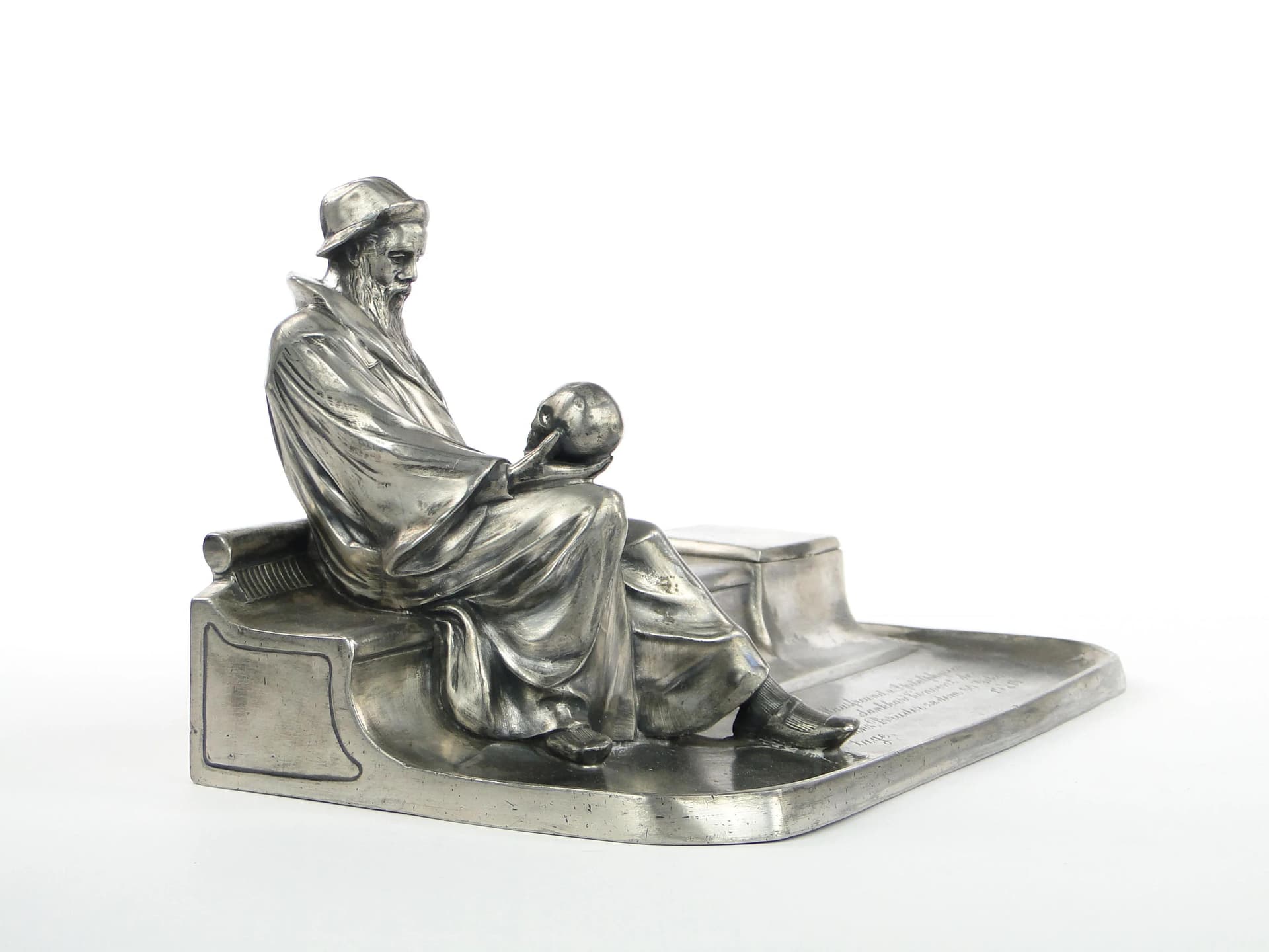 Silver-Plated Desk Inkwell with Dante Figure, likely Kayser, Germany, 1910s - 26999