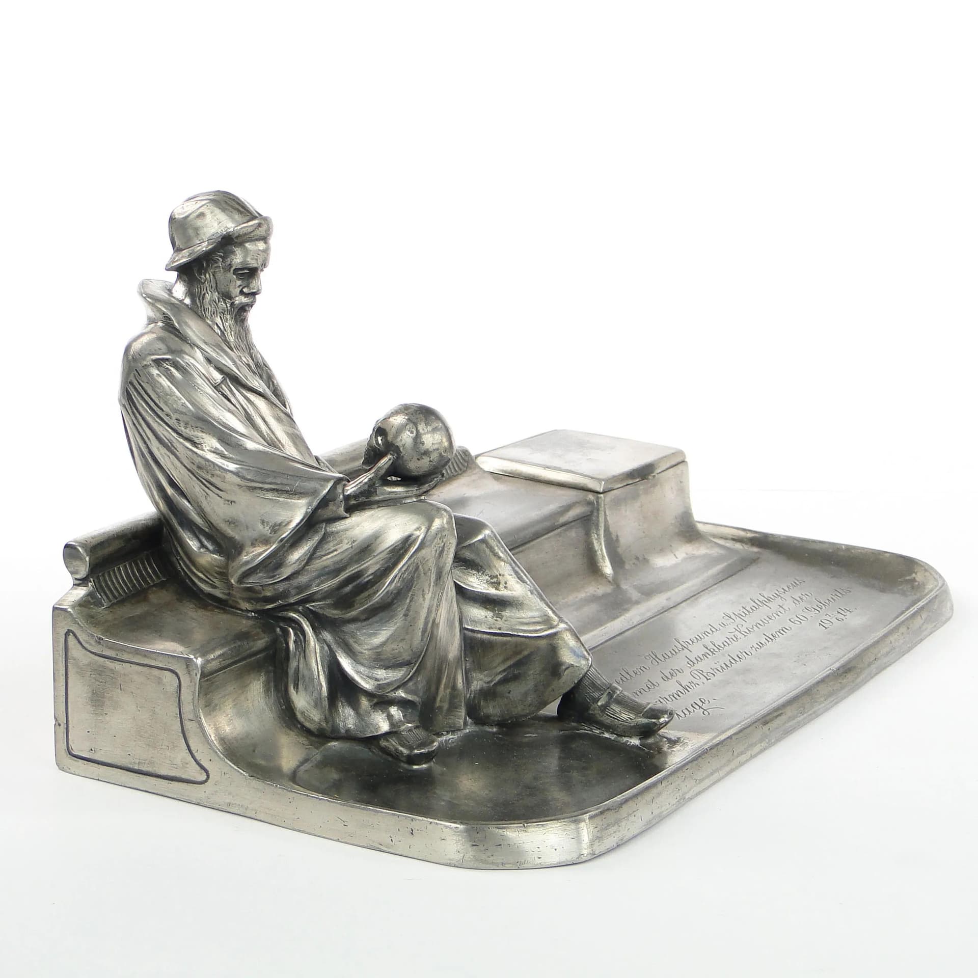 Silver-Plated Desk Inkwell with Dante Figure, likely Kayser, Germany, 1910s - 26998