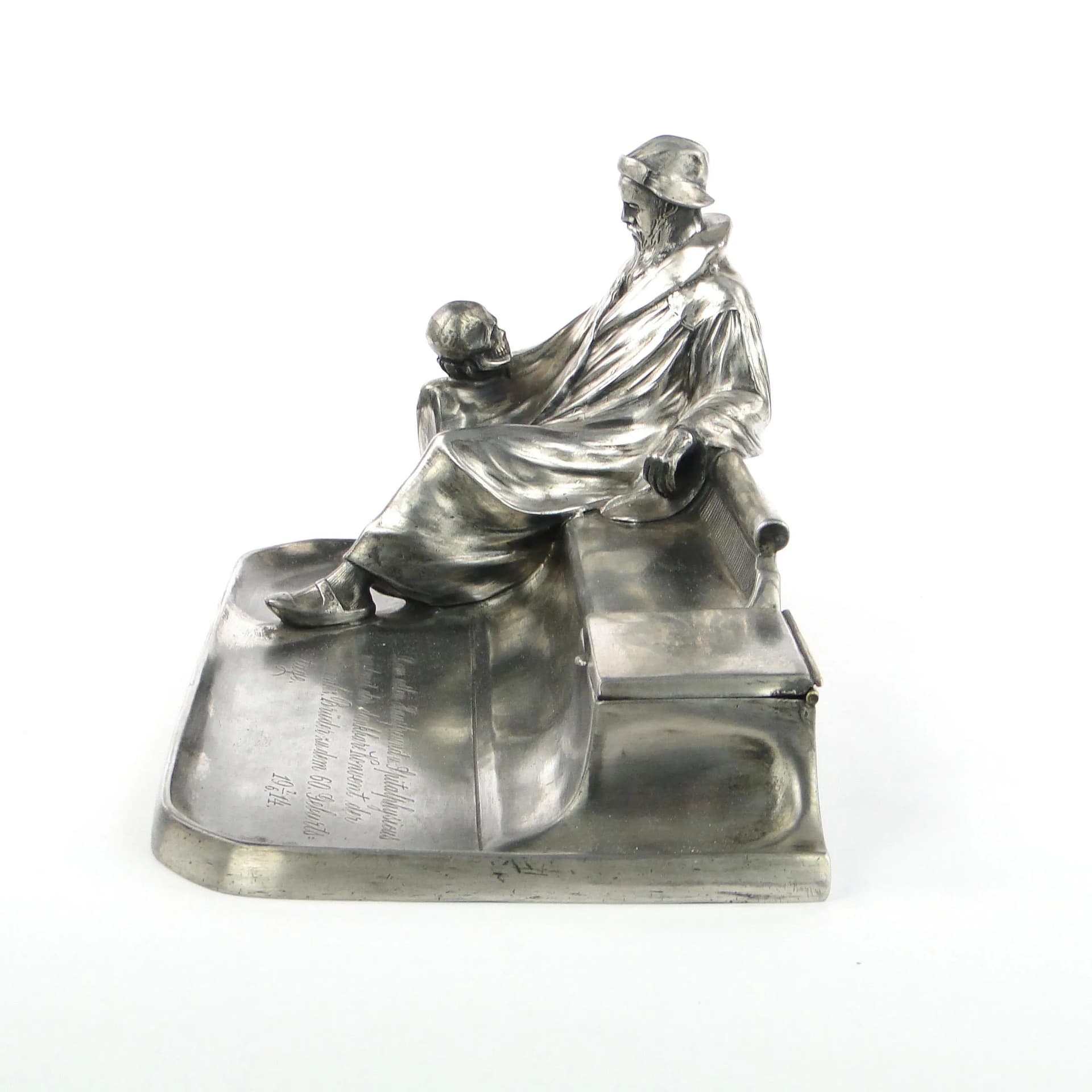 Silver-Plated Desk Inkwell with Dante Figure, likely Kayser, Germany, 1910s - 27002