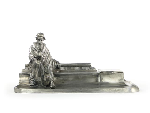 Silver-Plated Desk Inkwell with Dante Figure, likely Kayser, Germany, 1910s - DIMENSION