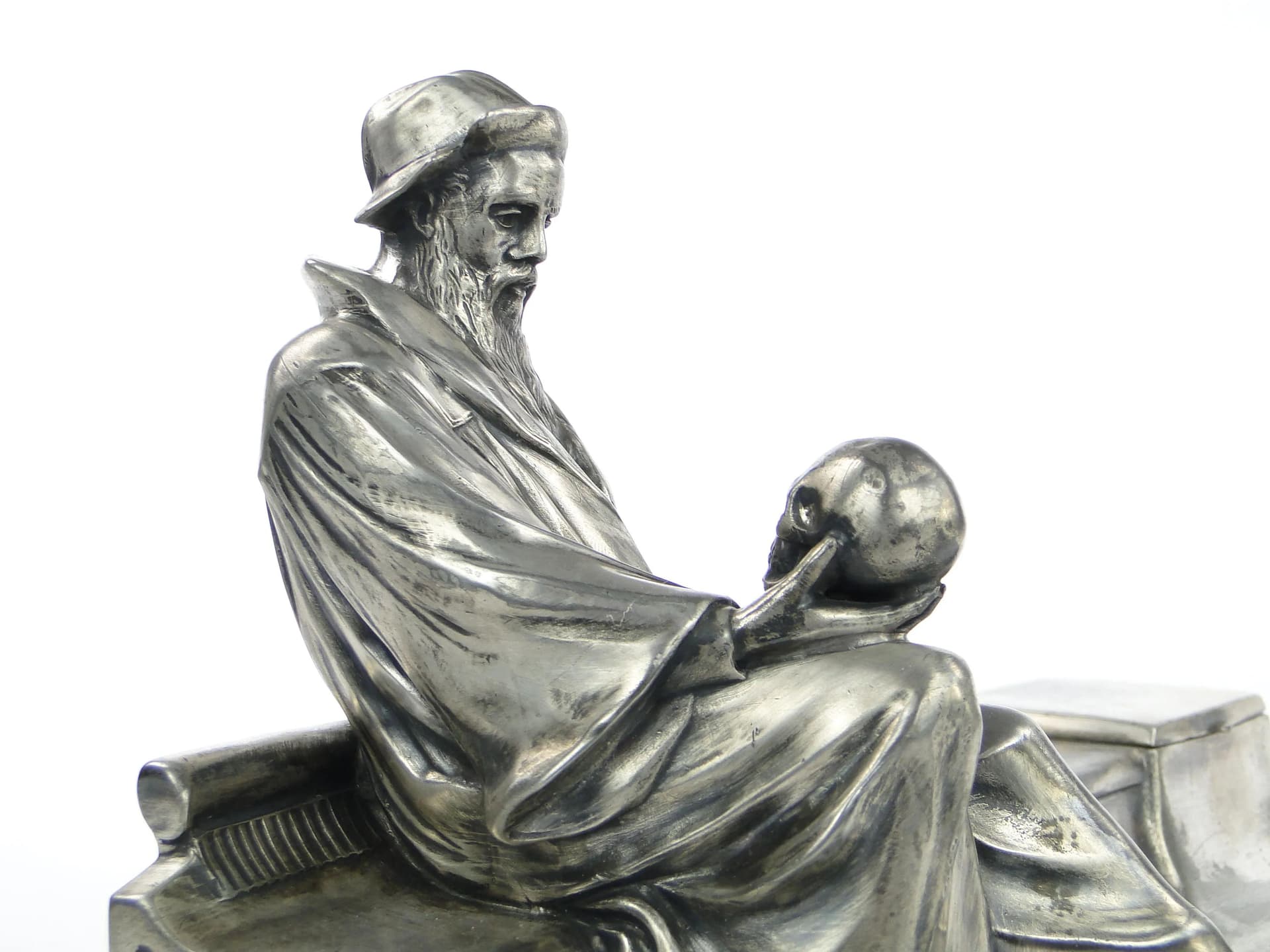 Silver-Plated Desk Inkwell with Dante Figure, likely Kayser, Germany, 1910s - 27000