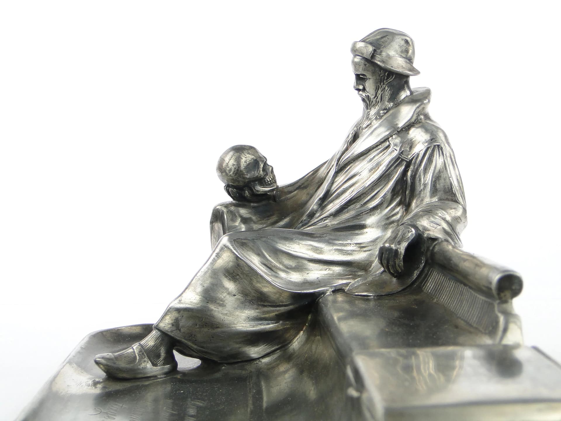 Silver-Plated Desk Inkwell with Dante Figure, likely Kayser, Germany, 1910s - 27003