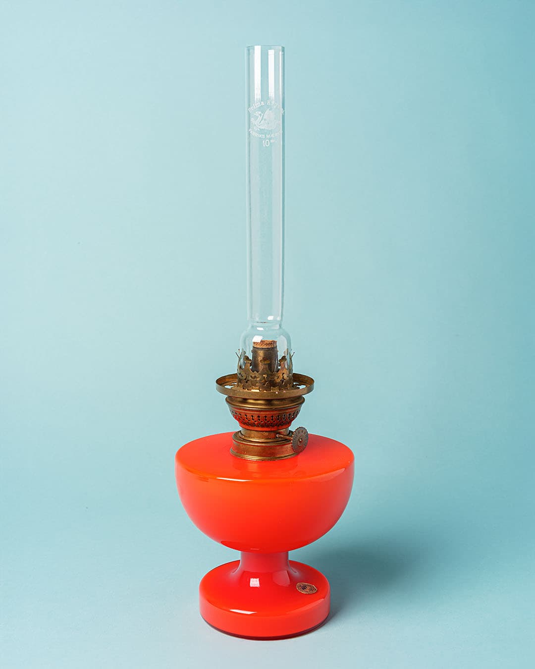 Lampa naftowa Victoria, pomarańczowy, szkło, proj. M. Bang, Holmegaard, Dania, lata 60. - 370934