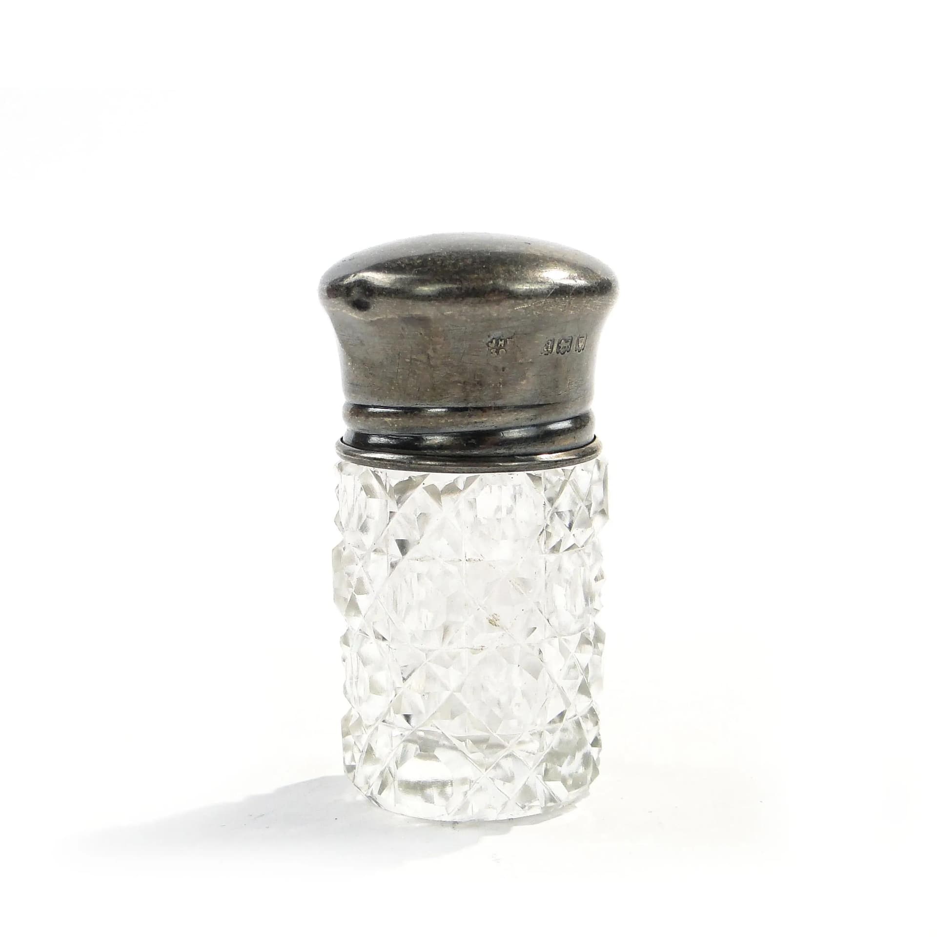 Flakon na perfumy, przezroczysty kryształ, srebro, Wielka Brytania, początek XX w. - 371093
