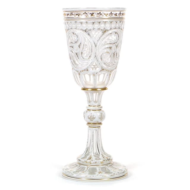 Puchar biedermeier, kryształ biały, złocenie, Austria, lata 30. XIX w. - WYMIARY