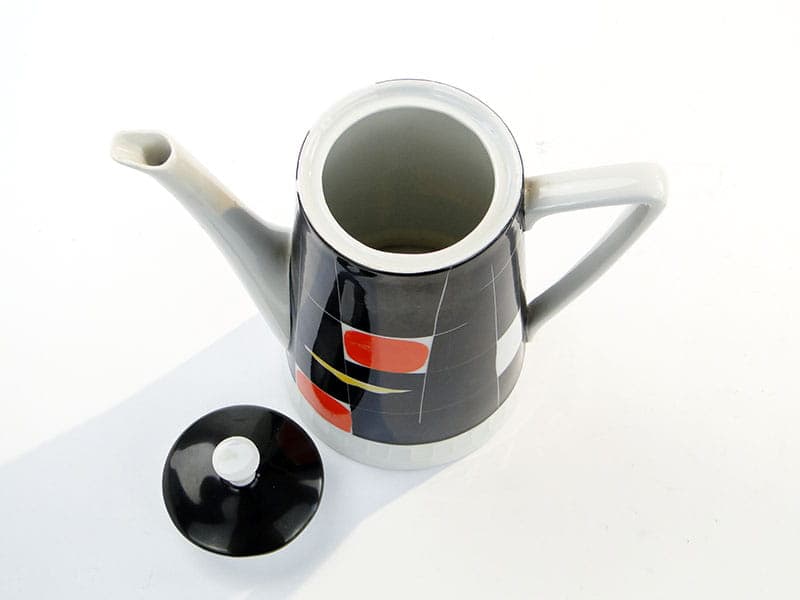 Dzbanek Millenium, porcelana czarna biała pomarańczowa żółta, proj. E. Ruszczyński, J. Kwinta, Zakłady Porcelany Stołowej Krzysztof, Polska, lata 60. - 371164