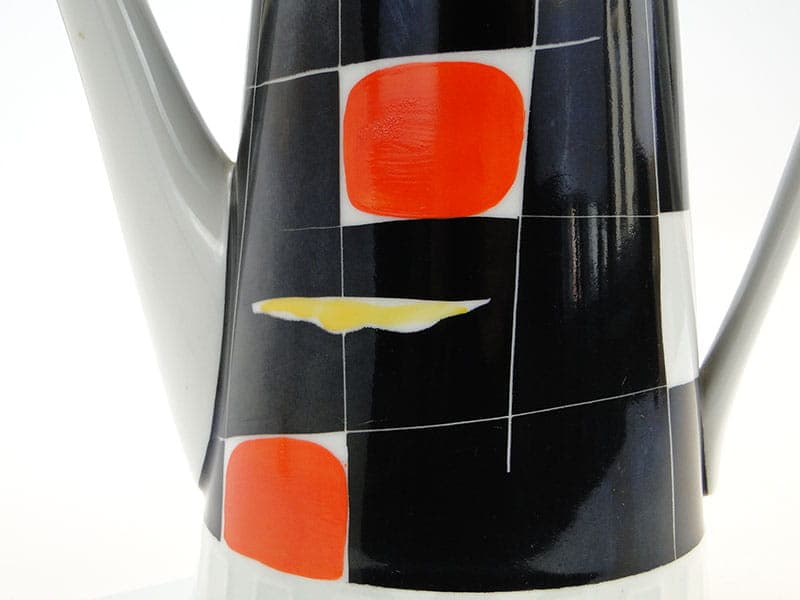 Dzbanek Millenium, porcelana czarna biała pomarańczowa żółta, proj. E. Ruszczyński, J. Kwinta, Zakłady Porcelany Stołowej Krzysztof, Polska, lata 60. - 371163