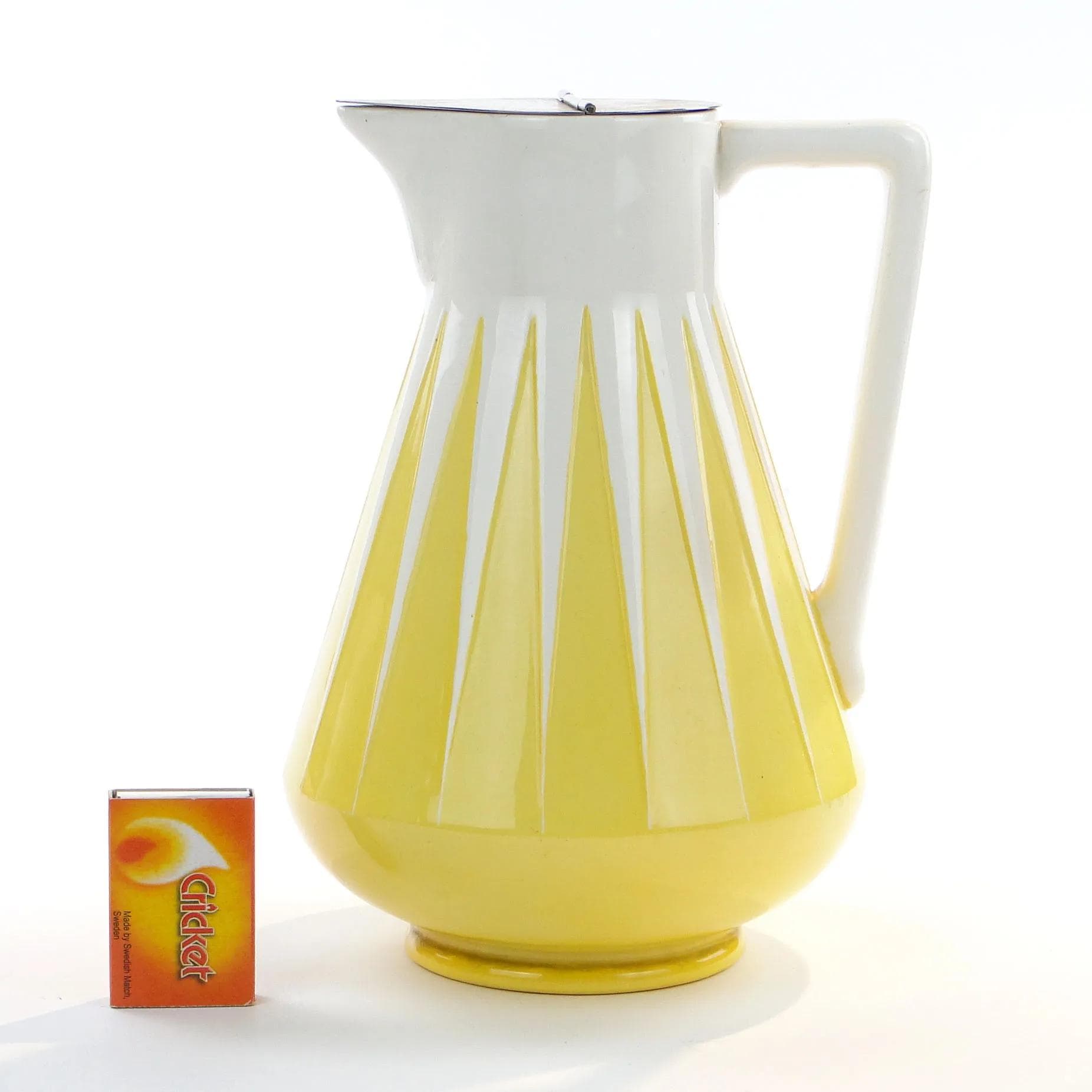 Dzbanek na mleko Art Deco, żółty biały, ceramika, Niemcy, lata 20. - 371176