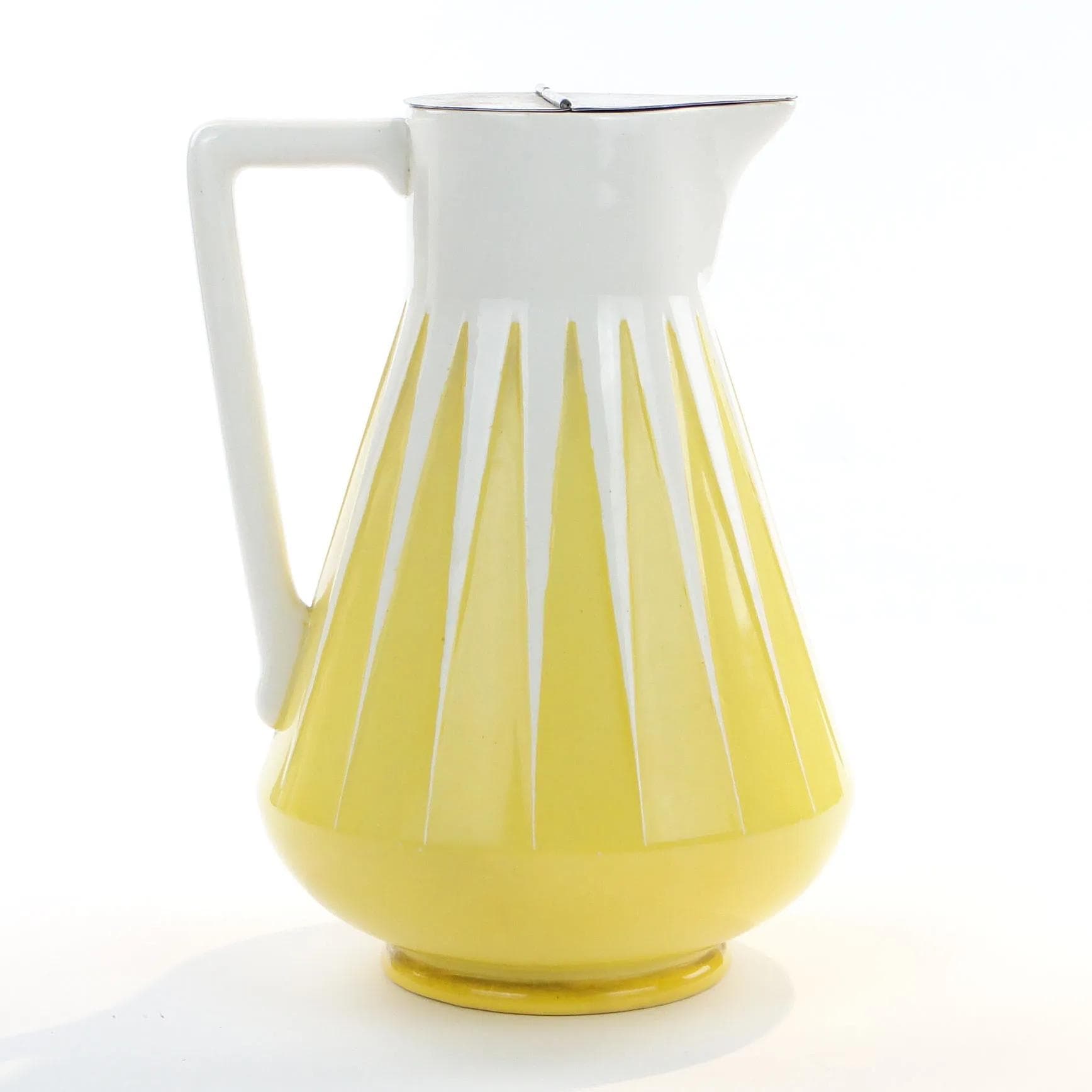 Dzbanek na mleko Art Deco, żółty biały, ceramika, Niemcy, lata 20. - 371169