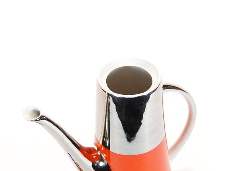 Dzbanek Prometeusz, porcelana pomarańczowa, srebrna, proj. D. Duszniak, Chodzież, Polska, lata 60. - 371185